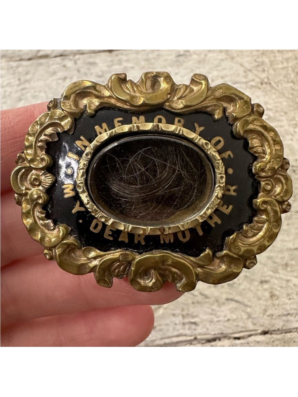 Antique Mourning Hair Locket Dear Mother Brooch